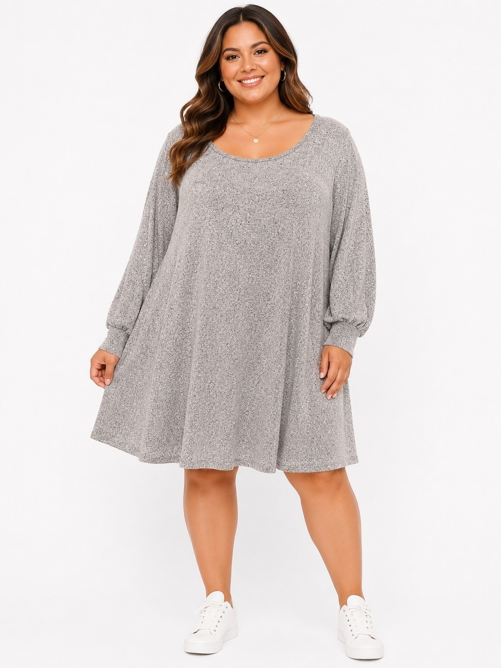 ASOS Plus-Size Gray Long Sleeve Swing Dress